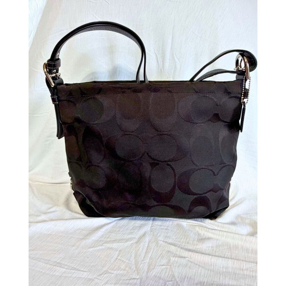 Coach Signature Jacquard Convertible Shoulder Bag Hobo - Black